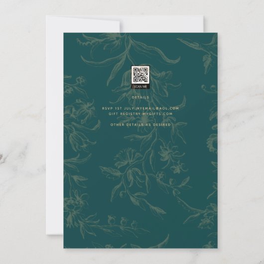 LeahG Emerald Green Gold  Botanical Wedding Kaart (Achterkant)