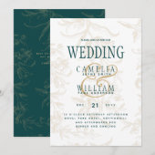 LeahG Emerald Green Gold  Botanical Wedding Kaart (Voorkant / Achterkant)