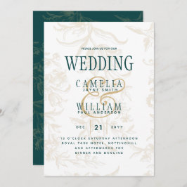 LeahG Emerald Green Gold  Botanical Wedding Kaart