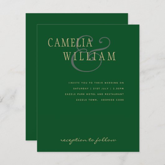 LeahG Emerald Green Gold Modern Wedding Invite (Voorkant / Achterkant)