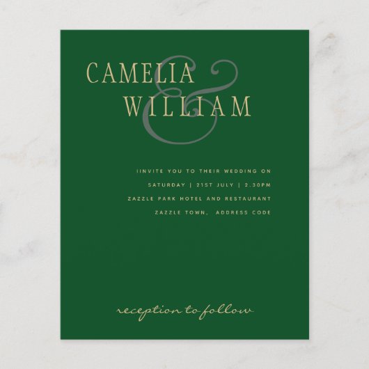 LeahG Emerald Green Gold Modern Wedding Invite (Voorkant)