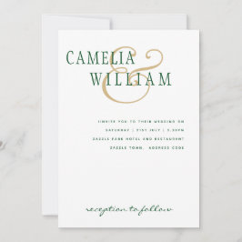 LeahG Emerald Green Gold Modern Wedding Invite Kaart