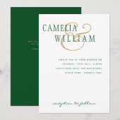 LeahG Emerald Green Gold Modern Wedding Invite Kaart (Voorkant / Achterkant)