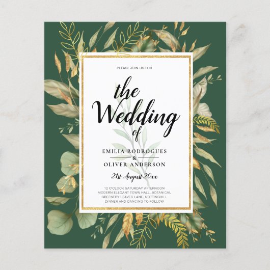 LeahG Emerald Green Greenery Wedding Invite Flyer (Voorkant)