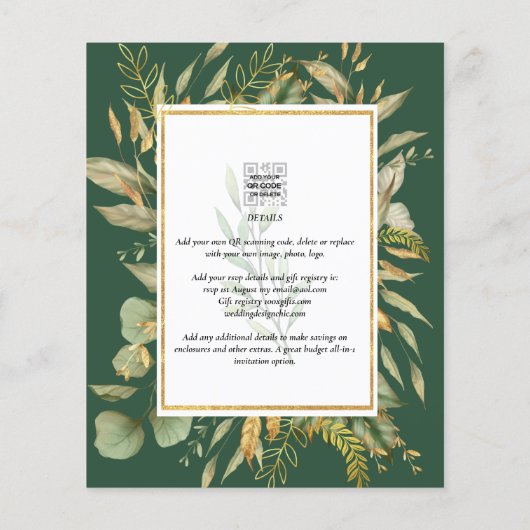 LeahG Emerald Green Greenery Wedding Invite Flyer (Achterkant)