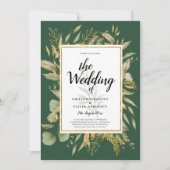 LeahG Emerald Green Greenery Wedding Invite Kaart (Voorkant)