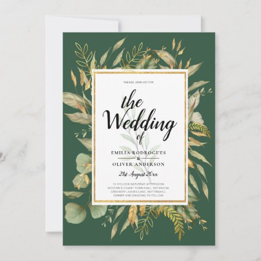 LeahG Emerald Green Greenery Wedding Invite Kaart (Voorkant)