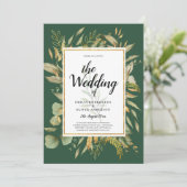LeahG Emerald Green Greenery Wedding Invite Kaart (Staand voorkant)