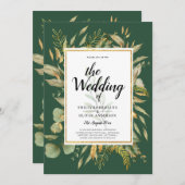 LeahG Emerald Green Greenery Wedding Invite Kaart (Voorkant / Achterkant)