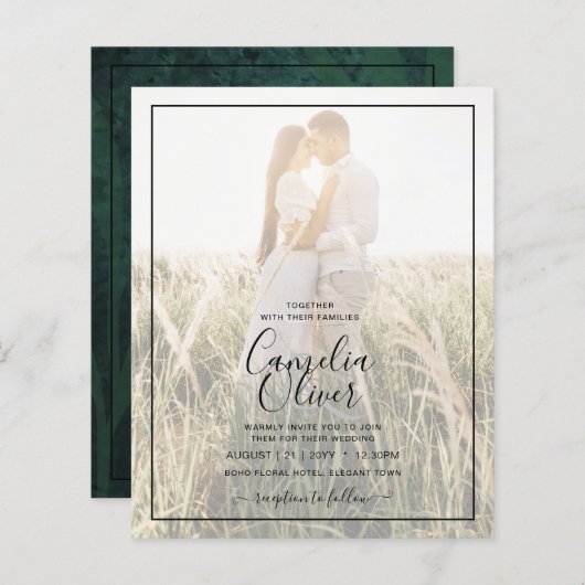 LeahG Emerald Green Photo Overlay Wedding Invite (Voorkant / Achterkant)
