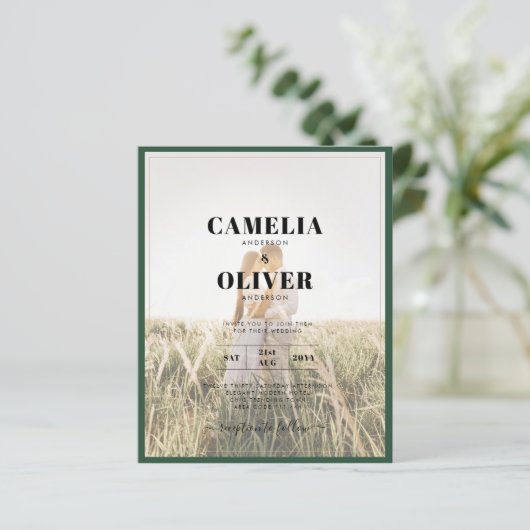 LeahG Emerald Green Photo Overlay Wedding Invite (Staand voorkant)