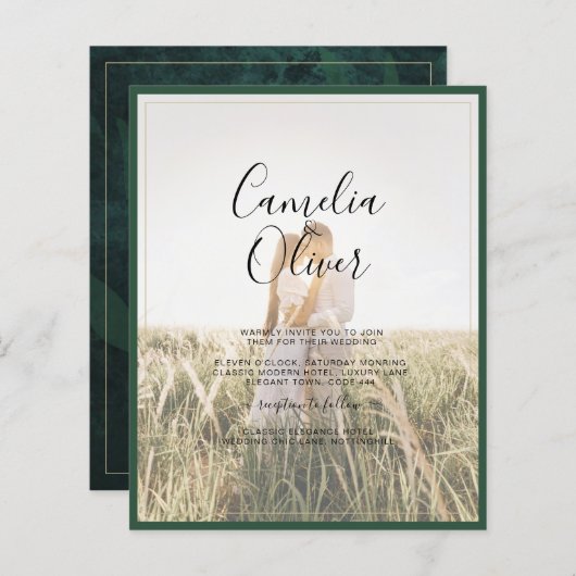 LeahG Emerald Green Photo Overlay Wedding Invite (Voorkant / Achterkant)