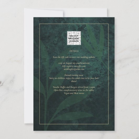 LeahG Emerald Green Photo Overlay Wedding Invite Kaart (Achterkant)