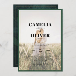 LeahG Emerald Green Photo Overlay Wedding Invite Kaart