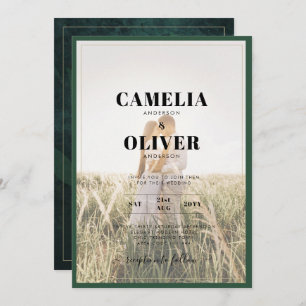 LeahG Emerald Green Photo Overlay Wedding Invite Kaart
