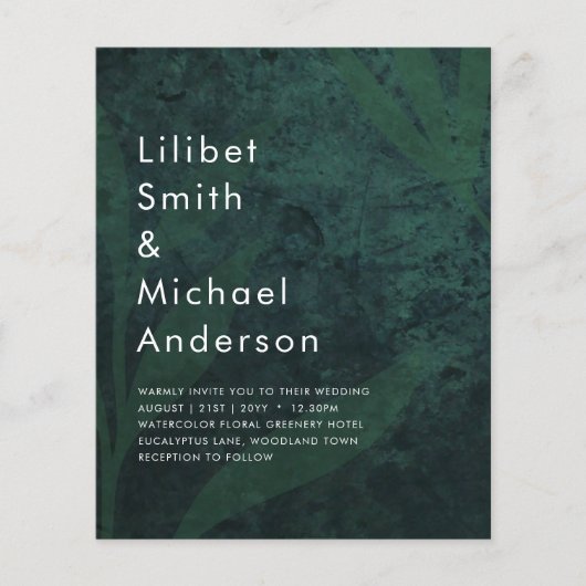 LeahG Emerald Green White Leaves Wedding Invite Flyer (Voorkant)