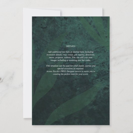 LeahG Emerald Green White Leaves Wedding Invite Kaart (Achterkant)