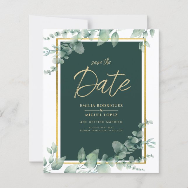 LeahG Eucalyptus Greenery Gold WEDDING QR CODE (Voorkant)