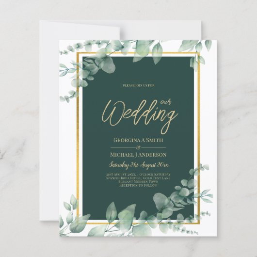 LeahG Eucalyptus Greenery Gold WEDDING QR CODE (Voorkant)