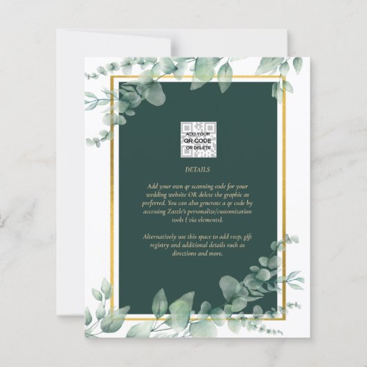 LeahG Eucalyptus Greenery Gold WEDDING QR CODE (Achterkant)