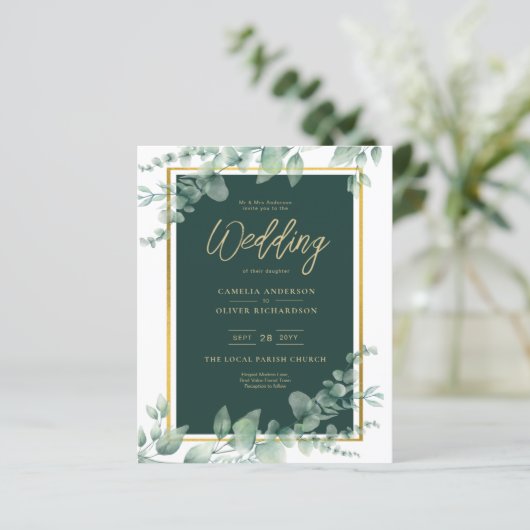 LeahG Eucalyptus Greenery Gold WEDDING QR CODE (Staand voorkant)