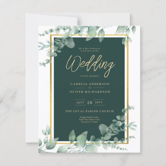 LeahG Eucalyptus Greenery Gold WEDDING QR CODE (Voorkant)