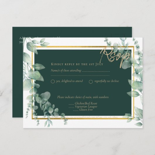 LeahG Eucalyptus Greenery Gold WEDDING QR CODE Briefkaart (Voorkant / Achterkant)