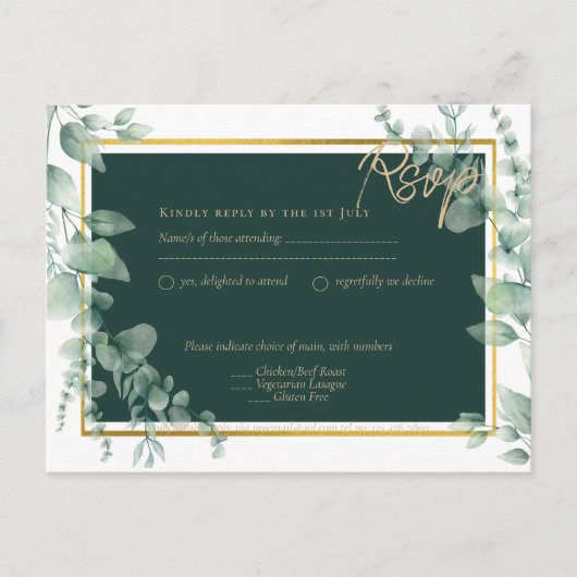 LeahG Eucalyptus Greenery Gold WEDDING QR CODE Briefkaart (Voorkant)