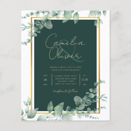 LeahG Eucalyptus Greenery Gold WEDDING QR CODE Flyer (Voorkant)