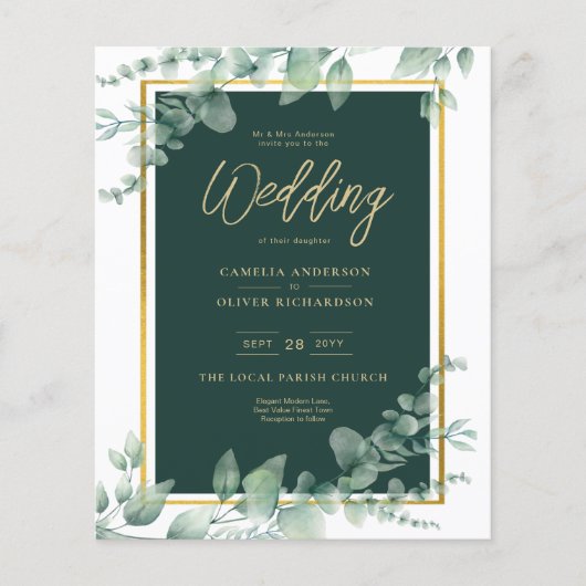 LeahG Eucalyptus Greenery Gold WEDDING QR CODE Flyer (Voorkant)