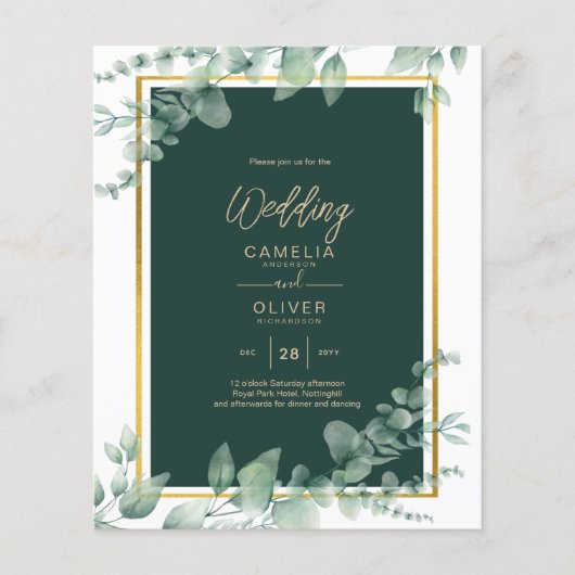 LeahG Eucalyptus Greenery Gold WEDDING QR CODE Flyer (Voorkant)