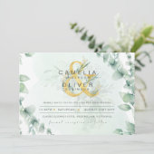 Leahg Eucalyptus Greenery Gold Wedding QR CODE IN Kaart (Staand voorkant)