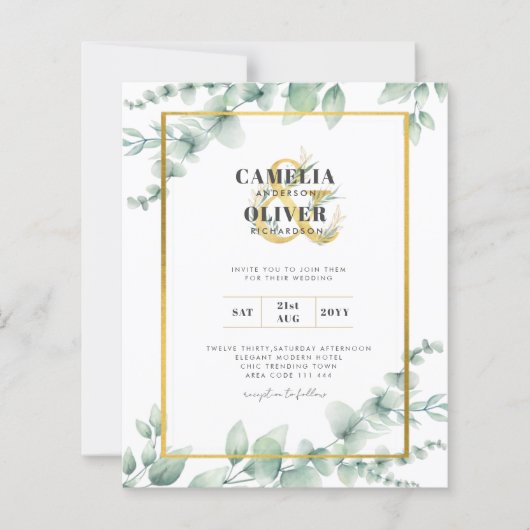 LeahG Eucalyptus Greenery Gold WEDDING QR CODE Inv (Voorkant)