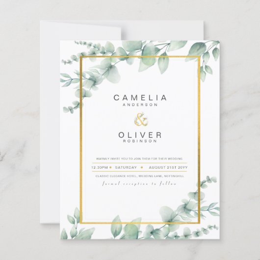 LeahG Eucalyptus Greenery Gold WEDDING QR CODE Inv (Voorkant)
