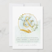 LeahG Eucalyptus Greenery Gold Wedding QR CODE INV Kaart (Voorkant)