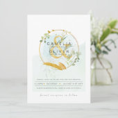 LeahG Eucalyptus Greenery Gold Wedding QR CODE INV Kaart (Staand voorkant)