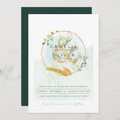 LeahG Eucalyptus Greenery Gold Wedding QR CODE INV Kaart (Voorkant / Achterkant)