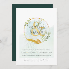 LeahG Eucalyptus Greenery Gold Wedding QR CODE INV Kaart