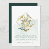 LeahG Eucalyptus Greenery Gold Wedding QR CODE INV Kaart (Voorkant / Achterkant)