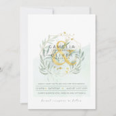 LeahG Eucalyptus Greenery Gold Wedding QR CODE INV Kaart (Voorkant)