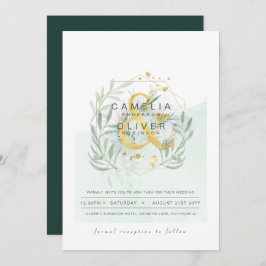 LeahG Eucalyptus Greenery Gold Wedding QR CODE INV Kaart