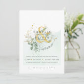 LeahG Eucalyptus Greenery Gold Wedding QR CODE INV Kaart (Staand voorkant)
