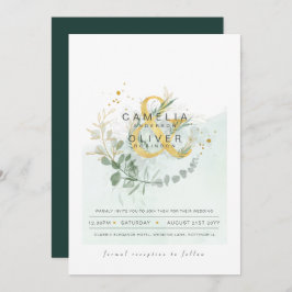 LeahG Eucalyptus Greenery Gold Wedding QR CODE INV Kaart