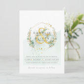 LeahG Eucalyptus Greenery Gold Wedding QR CODE INV Kaart (Staand voorkant)