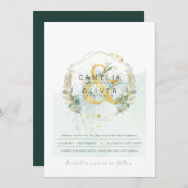 LeahG Eucalyptus Greenery Gold Wedding QR CODE INV Kaart (Voorkant / Achterkant)