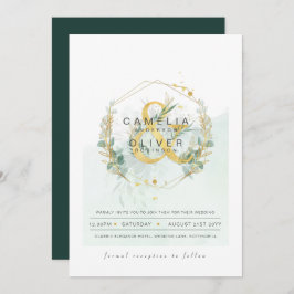 LeahG Eucalyptus Greenery Gold Wedding QR CODE INV Kaart