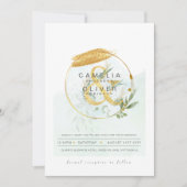 LeahG Eucalyptus Greenery Gold Wedding QR CODE INV Kaart (Voorkant)