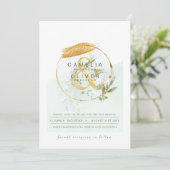 LeahG Eucalyptus Greenery Gold Wedding QR CODE INV Kaart (Staand voorkant)