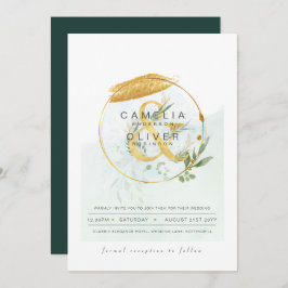 LeahG Eucalyptus Greenery Gold Wedding QR CODE INV Kaart
