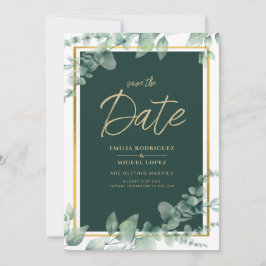 LeahG Eucalyptus Greenery Gold WEDDING QR CODE Kaart